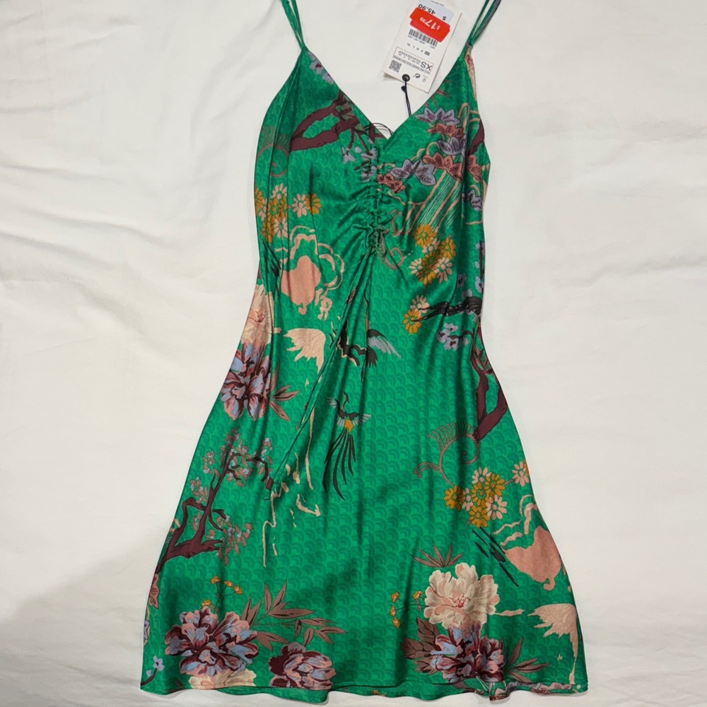 Zara Emerald Green Floral Slip Mini Dress